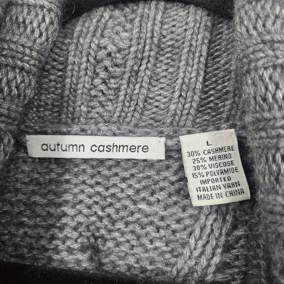 Autumn Cashmere women L Grey Cashmere Merino Blend Cable Knit Sweater Cardigan - Picture 3 of 6